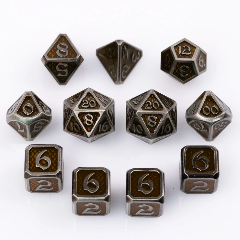Die Hard Dice Metal RPG Polyhedral Dice Set - Drakona Gemtooth Diaphan [11ct]