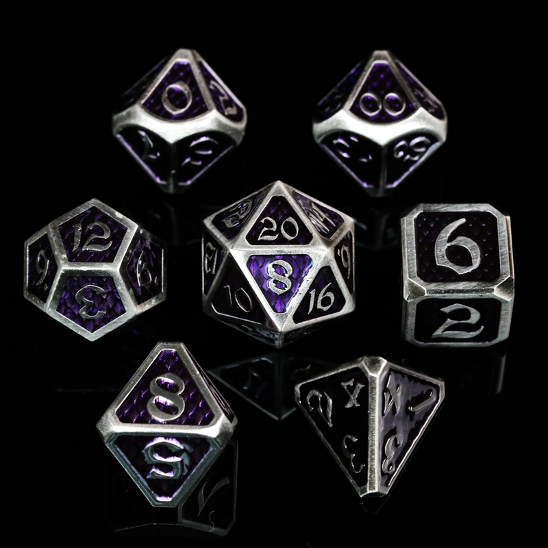 Die Hard Dice Metal RPG Polyhedral Dice Set - Drakona Gemtooth Edohain [7ct]