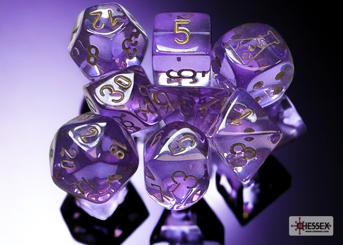 Chessex 30059 Translucent Lavender/gold Polyhedral 7-Die Set (with bonus die)