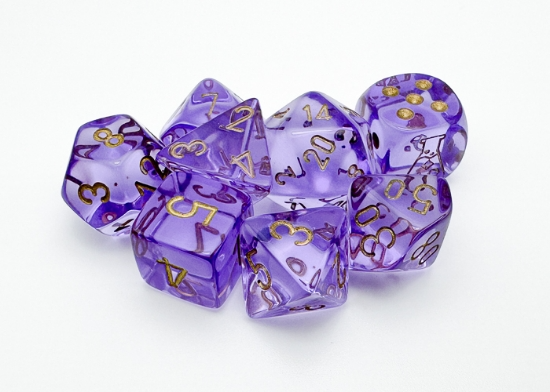Chessex 30059 Translucent Lavender/gold Polyhedral 7-Die Set (with bonus die)