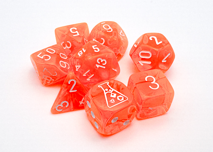 Chessex 30060 Translucent Neon Orange/white Polyhedral 7-Die Set (with bonus die)