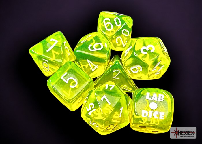 Chessex 30061 Translucent Neon Yellow/white Polyhedral 7-Die Set (with bonus die)