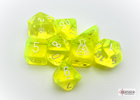 Chessex 30061 Translucent Neon Yellow/white Polyhedral 7-Die Set (with bonus die)