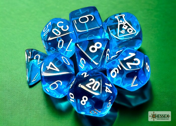 Chessex 30063 Translucent Tropical Blue/white Polyhedral 7-Die Set (with bonus die)