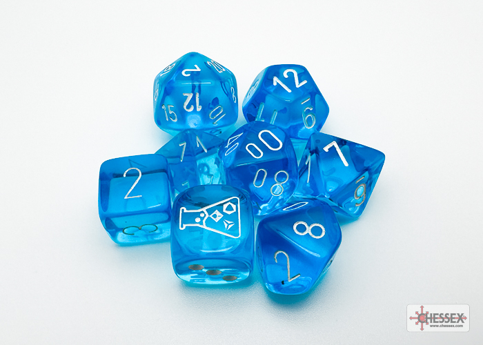 Chessex 30063 Translucent Tropical Blue/white Polyhedral 7-Die Set (with bonus die)