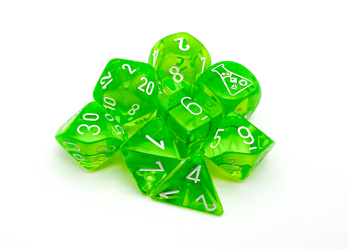 Chessex 30062 Translucent Rad Green/white Polyhedral 7-Die Set (with bonus die)