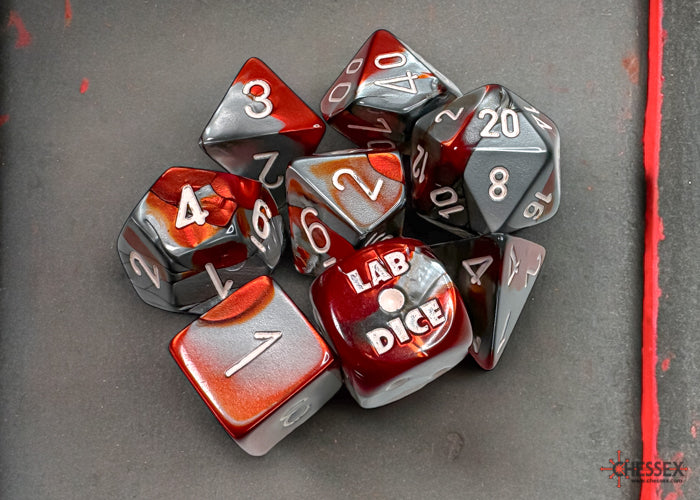 CHX 30066 Lab Dice 8 Gemini Red-Steel/white polyhedral 7-die set (with bonus die)