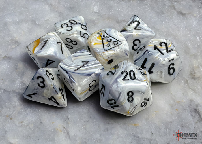 CHX 30067 Lab Dice 8 Marble Calcite/black polyhedral 7-die set (with bonus die)