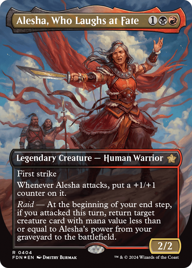 Alesha, Who Laughs at Fate (Borderless) (Mana Foil) [Foundations]