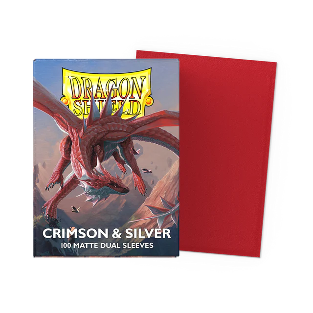 Dragon Shield Matte Dual Sleeves - Crimson and Silver [100ct Standard Size]
