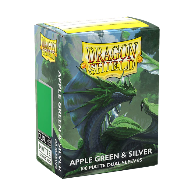 Dragon Shield Matte Dual Sleeves - Apple Green and Silver [100ct Standard Size]