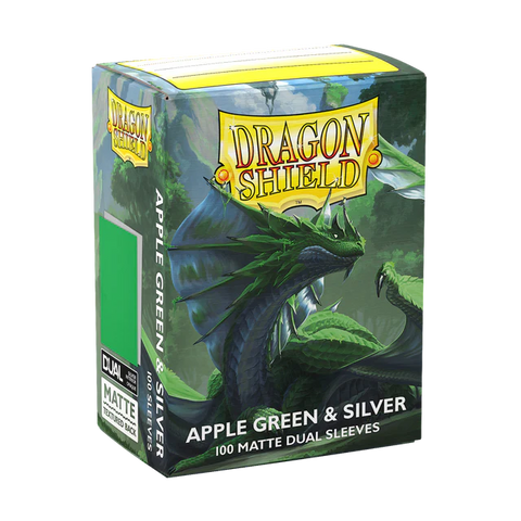 Dragon Shield Matte Dual Sleeves - Apple Green and Silver [100ct Standard Size]