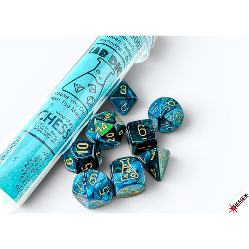 Chessex 30078 Gemini Green-Teal/Gold RPG Polyhedral Lab Dice Set [8pc]