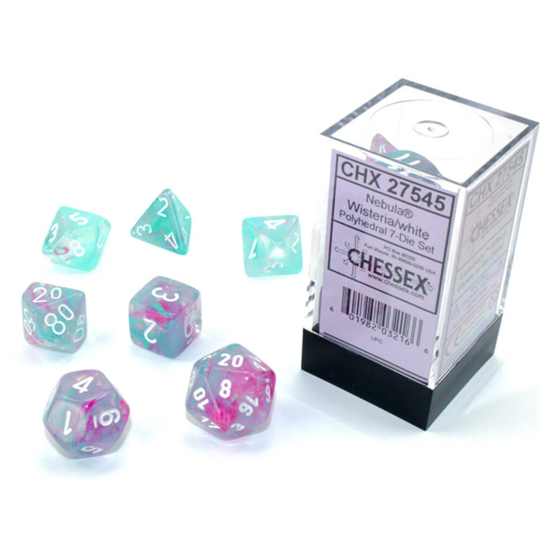 Chessex 27545 Nebula Wisteria/White Luminary RPG Polyhedral Dice Set [7ct]