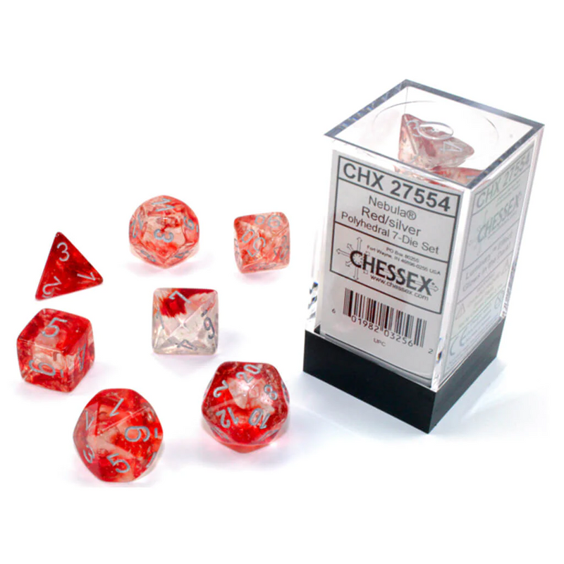Chessex 27554 Nebula Red/Silver Luminary RPG Polyhedral Dice Set [7ct]