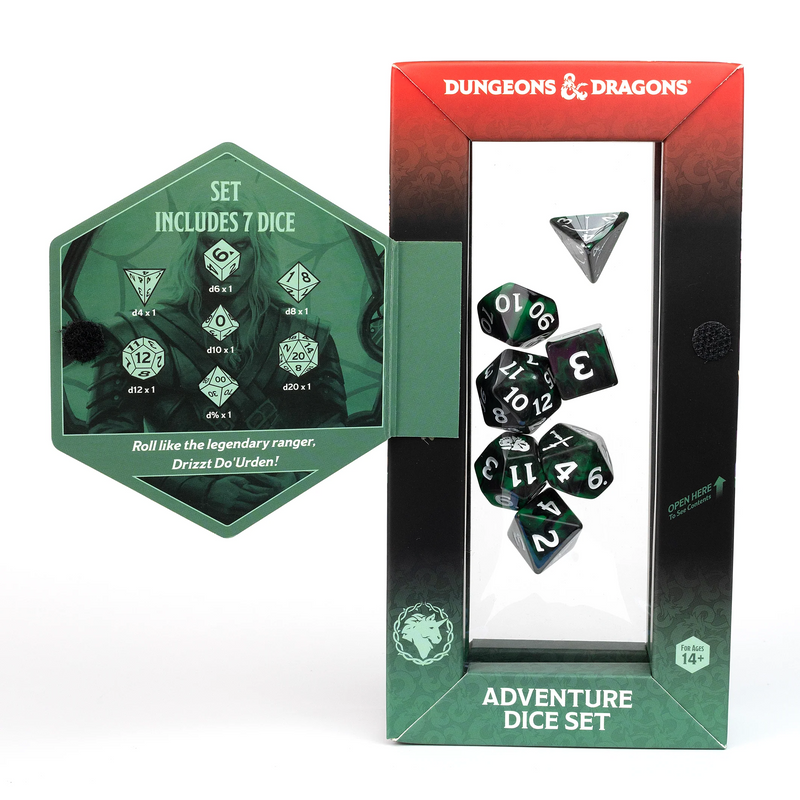 Dungeons & Dragons: Adventure RPG Polyhedral Dice Set - Legend of Drizzt (Green/Black) [7ct]