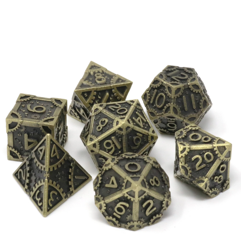 Die Hard Dice Metal RPG Polyhedral Dice Set - Gearbox Gold [7pc]