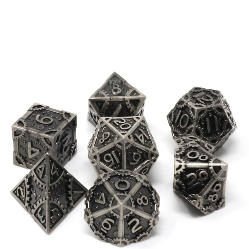 Die Hard Dice Metal RPG Polyhedral Dice Set - Gearbox Silver [7pc]