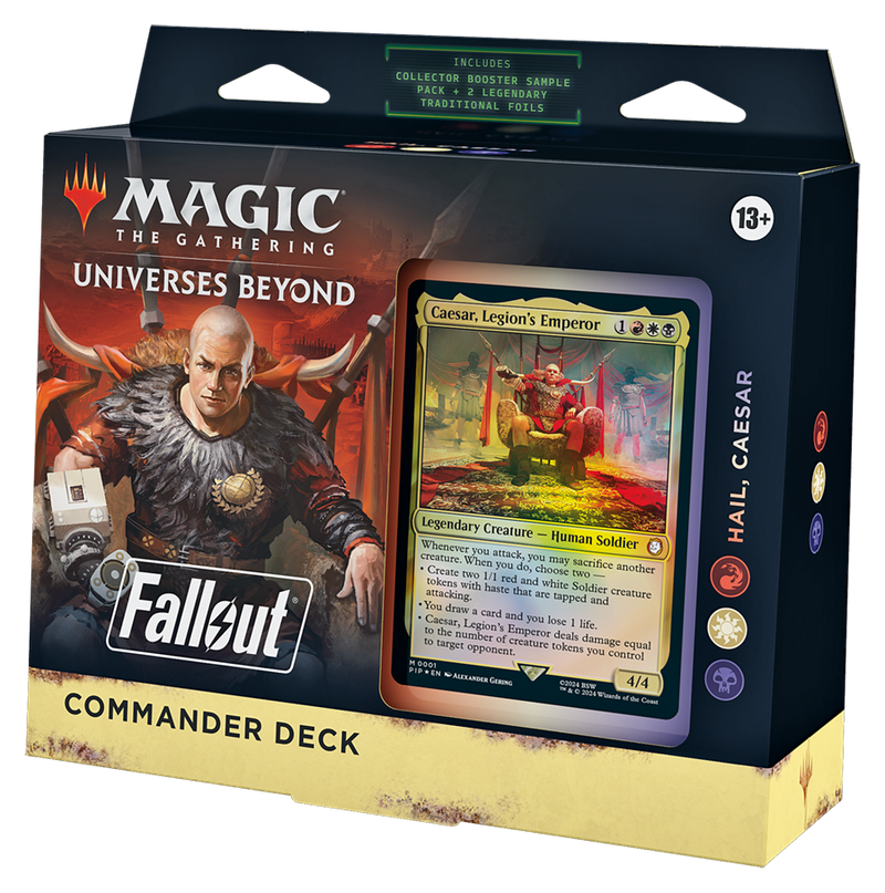 MTG Universes Beyond: Fallout Commander Deck - Hail, Caesar (100-Card Deck, 2-Card Collector Booster Sample Pack + Accessories)