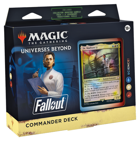 MTG Universes Beyond: Fallout Commander Deck - Science! (100-Card Deck, 2-Card Collector Booster Sample Pack + Accessories)