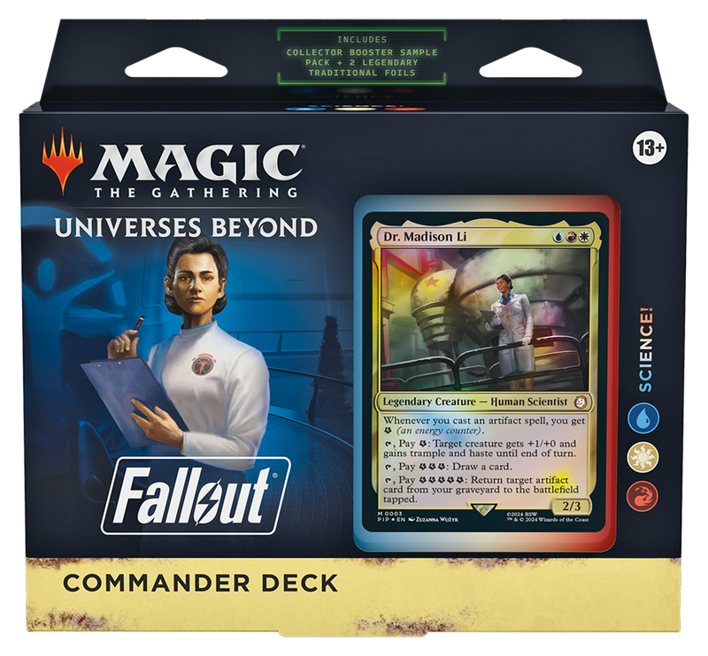 MTG Universes Beyond: Fallout Commander Deck - Science! (100-Card Deck, 2-Card Collector Booster Sample Pack + Accessories)