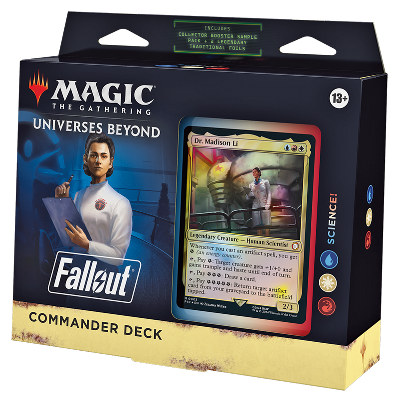 MTG Universes Beyond: Fallout Commander Deck - Science! (100-Card Deck, 2-Card Collector Booster Sample Pack + Accessories)