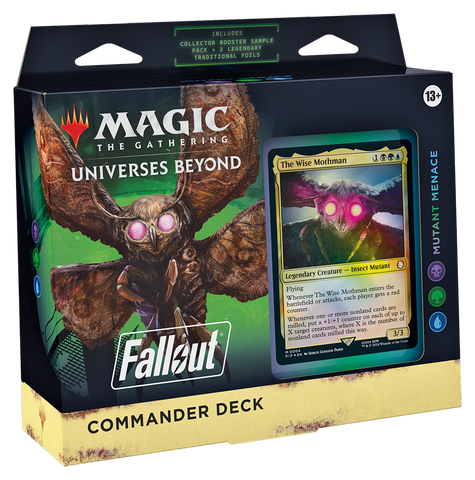 MTG Universes Beyond: Fallout Commander Deck – Mutant Menace (100-Card Deck, 2-Card Collector Booster Sample Pack + Accessories)