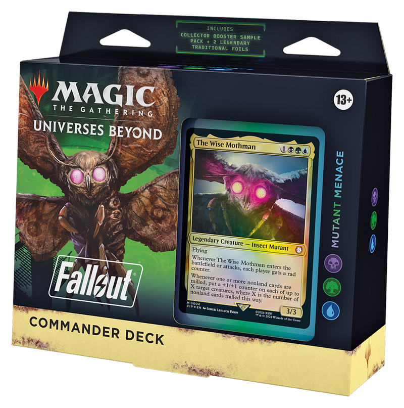 MTG Universes Beyond: Fallout Commander Deck – Mutant Menace (100-Card Deck, 2-Card Collector Booster Sample Pack + Accessories)