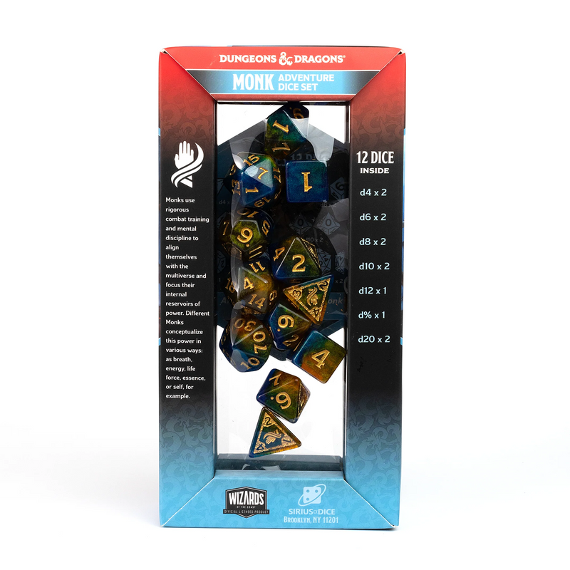 Dungeons & Dragons: Adventure RPG Polyhedral Dice Set - Monk (Blue/Gold) [12ct]