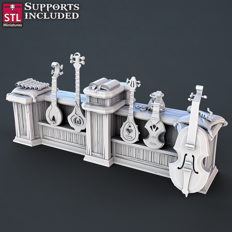 3DP | STL Miniatures: Music Store Set - Counter & Instruments