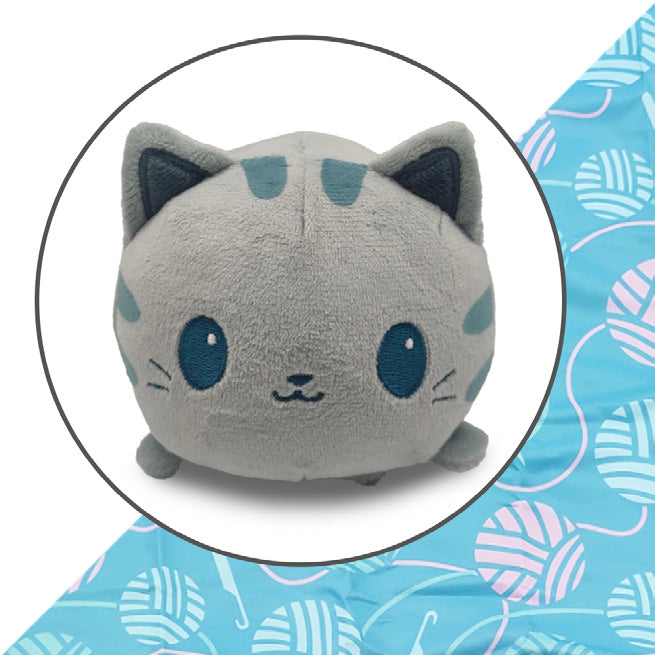 TeeTurtle Plushie Tote Bag - Light Blue Knitting Tote Bag + Light Gray Cat Plushie