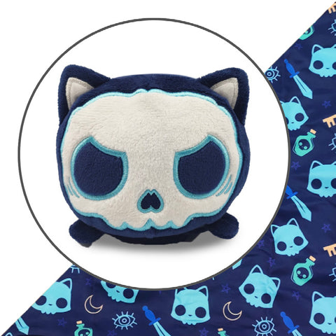 TeeTurtle Plushie Tote Bag - Dark Blue Skulls Tote Bag + Dark Blue Skull Cat Plushie