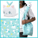 TeeTurtle Plushie Tote Bag - Light Blue Angel Cats Tote Bag + White Angel Cat Plushie