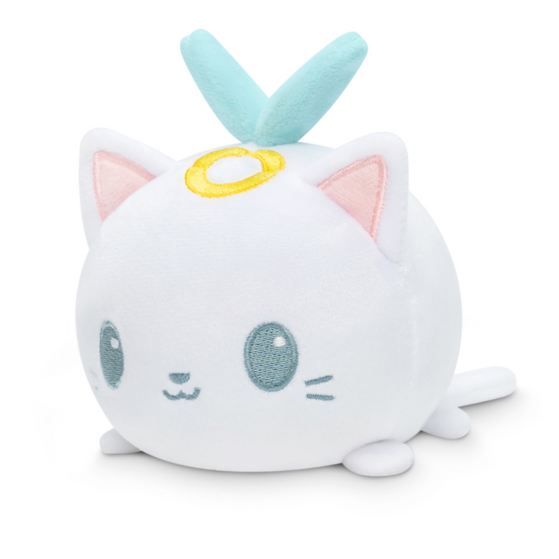 TeeTurtle Plushie Tote Bag - Light Blue Angel Cats Tote Bag + White Angel Cat Plushie