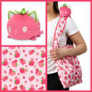 TeeTurtle Plushie Tote Bag - Pink Strawberry Cats Tote Bag + Pink Strawberry Cat Plushie