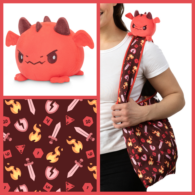 TeeTurtle Plushie Tote Bag - Dark Red Tabletop Gaming Tote Bag + Red Dragon Plushie