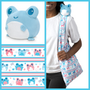 TeeTurtle Plushie Tote Bag - White Transgender Pride Tote Bag + Blue Frog Plushie