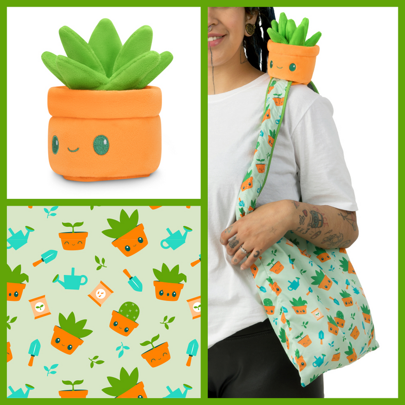 TeeTurtle Plushie Tote Bag - Green Gardening Tote Bag + Green Succulent Plushie