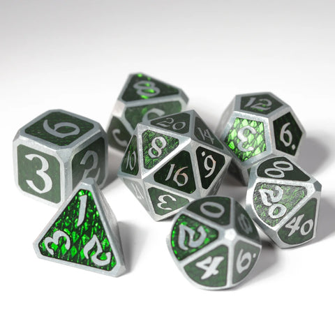 Die Hard Dice - Metal RPG Polyhedral Dice Set - Drakona Ventus Chloros [7pc]