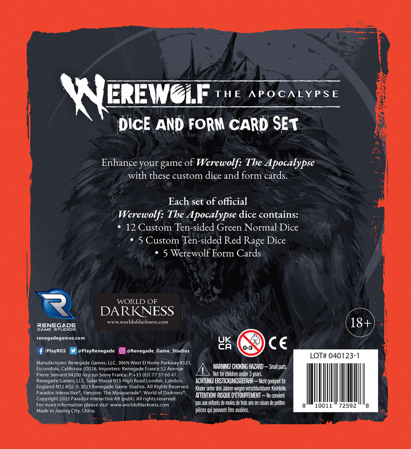 Werewolf The Apocalypse RPG: Dice and Form Card Set