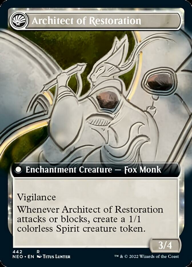 The Restoration of Eiganjo // Architect of Restoration (Extended Art) [Kamigawa: Neon Dynasty]