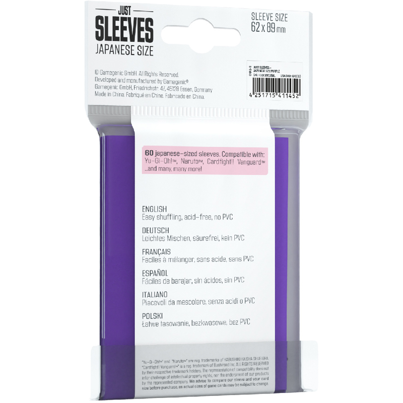 Gamegenic Just Sleeves: Japanese Size - Purple [60ct]