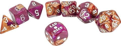CHX 30071 Dice 9 Gemini Copper-Purple/white Polyhedral 7-Die Set (with bonus die)