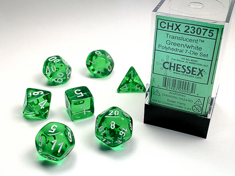 Chessex 23075 Translucent 7-die Set Green/White Dice Set [7ct]
