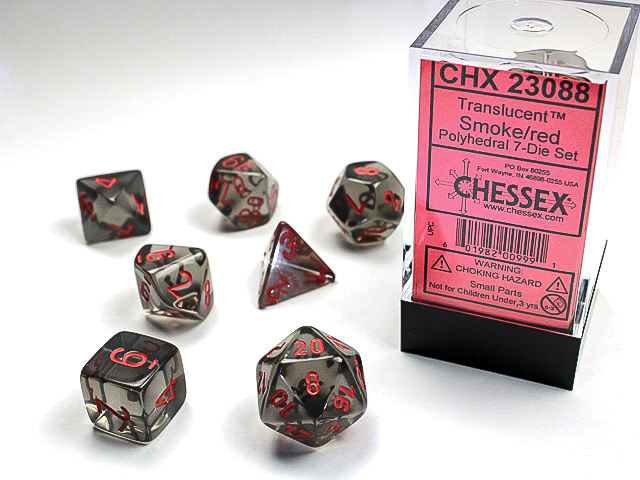 Chessex 23088 Translucent 7-die Set Smoke W/Red Dice Set [7ct]