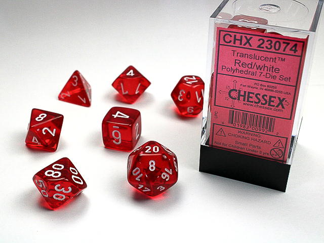 Chessex 23074 Translucent 7-die Set Red/White Dice Set [7ct]