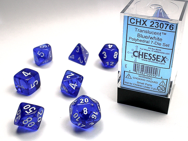 Chessex 23074 Translucent 7-die Set Blue/White Dice Set [7ct]