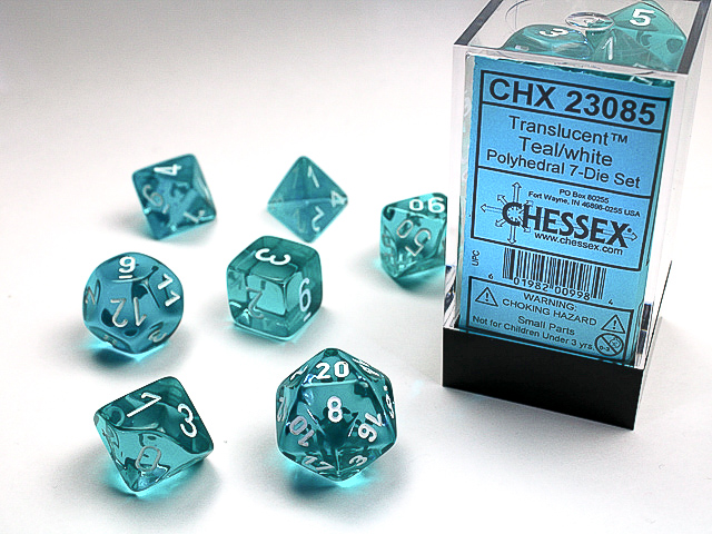 Chessex 23085 Translucent 7-die Set Teal/White Dice Set [7ct]