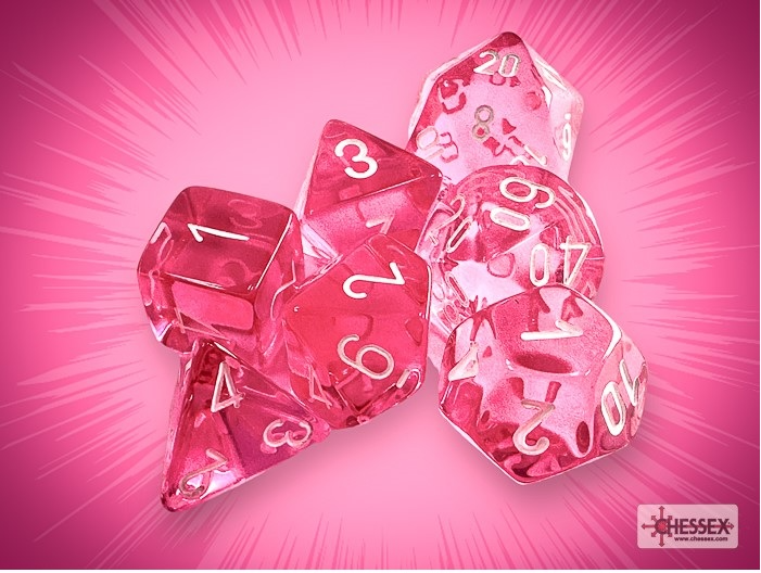 Chessex 23084 Translucent Polyhedral 7-die Set Pink/White Dice Set [7ct]