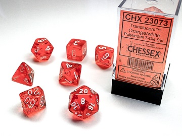 Chessex 23073 Translucent 7-die Set Orange W/White Dice Set [7ct]